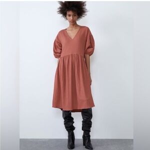 Zara Textured Weave V-Neck Dress Size Medium